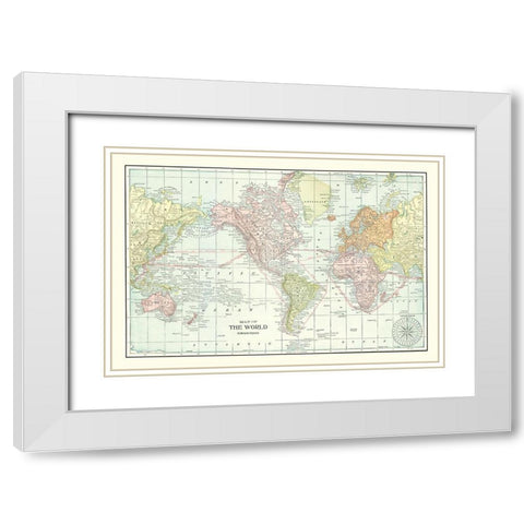 World - Cram 1898 White Modern Wood Framed Art Print with Double Matting by Cram