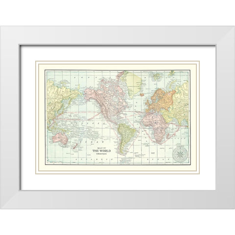 World - Cram 1898 White Modern Wood Framed Art Print with Double Matting by Cram