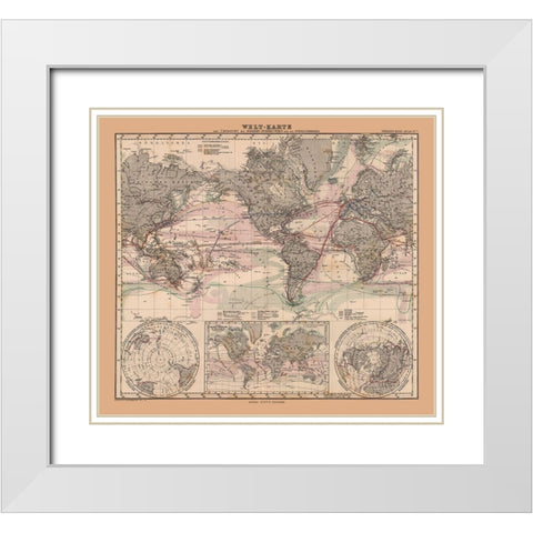 Sea Currents - Stieler 1885 White Modern Wood Framed Art Print with Double Matting by Stieler