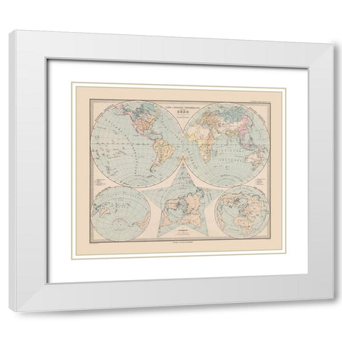 Land Water Distribution Earth - Stieler 1885 White Modern Wood Framed Art Print with Double Matting by Stieler