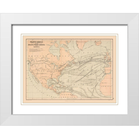 Telegraph Lines Europe America - Black 1867 White Modern Wood Framed Art Print with Double Matting by Black