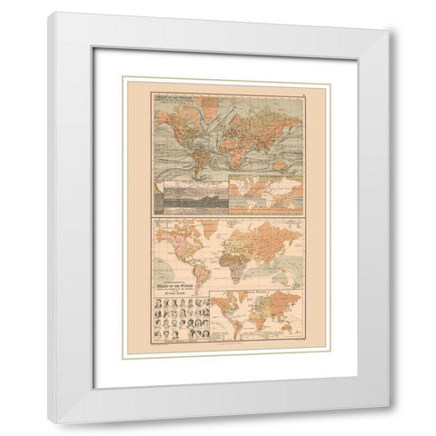 Ocean Currents Human Races World - Black 1867 White Modern Wood Framed Art Print with Double Matting by Black