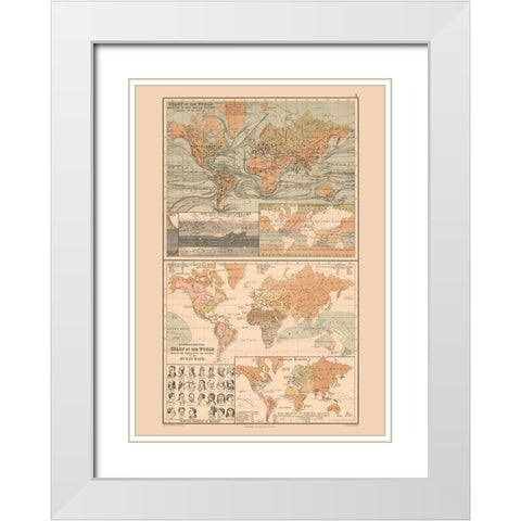 Ocean Currents Human Races World - Black 1867 White Modern Wood Framed Art Print with Double Matting by Black