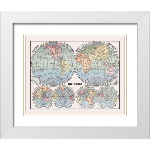 Western Eastern Hemispheres - Monteith 1882 White Modern Wood Framed Art Print with Double Matting by Monteith