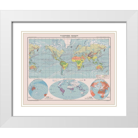 Physical Planisphere - Schrader 1908 White Modern Wood Framed Art Print with Double Matting by Schrader