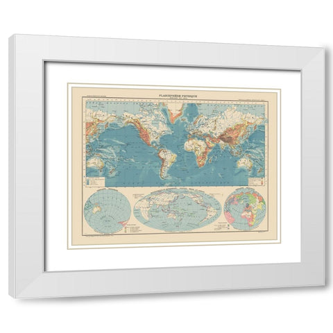 Physical Planisphere Terrain Floor - Schrader 1908 White Modern Wood Framed Art Print with Double Matting by Schrader