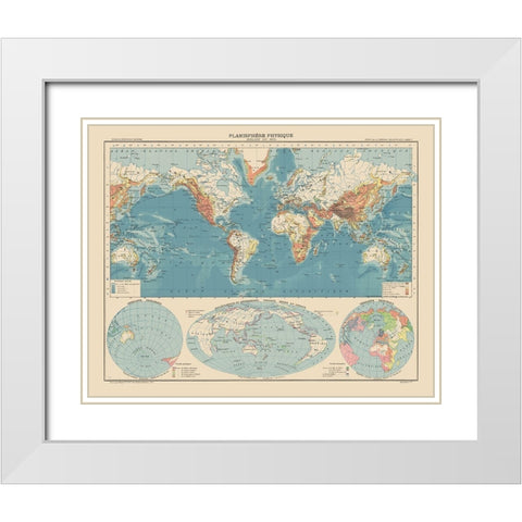Physical Planisphere Terrain Floor - Schrader 1908 White Modern Wood Framed Art Print with Double Matting by Schrader