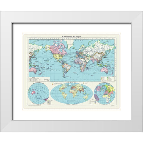 Political Planisphere - Schrader 1908 White Modern Wood Framed Art Print with Double Matting by Schrader