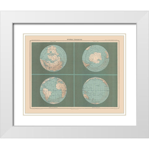 Terrestrial Sphere - Schrader 1908 White Modern Wood Framed Art Print with Double Matting by Schrader