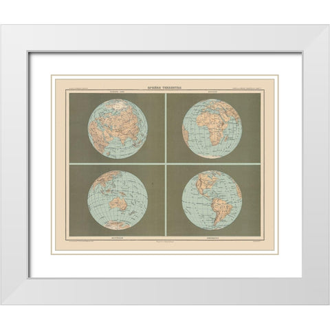 Terrestrial Sphere - Schrader 1908 White Modern Wood Framed Art Print with Double Matting by Schrader