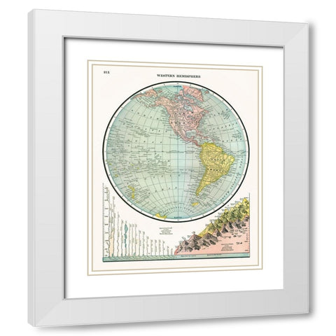 Western Hemisphere - Johnson 1888 White Modern Wood Framed Art Print with Double Matting by Johnson