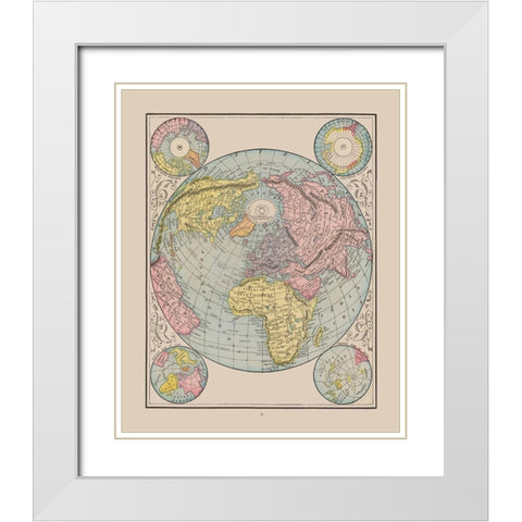 World - Cram 1892 White Modern Wood Framed Art Print with Double Matting by Cram