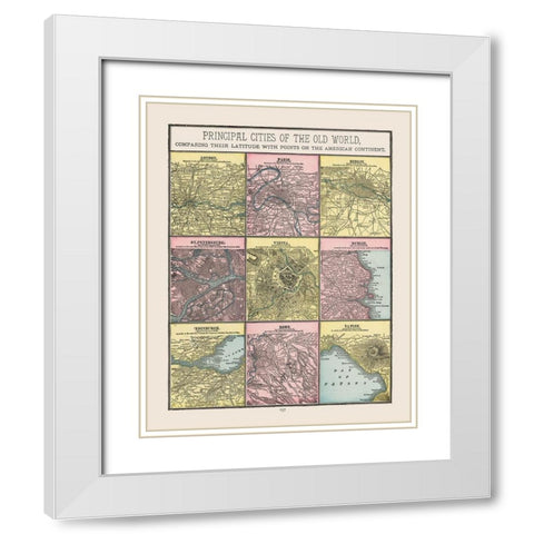 Cities of World - Cram 1892 White Modern Wood Framed Art Print with Double Matting by Cram