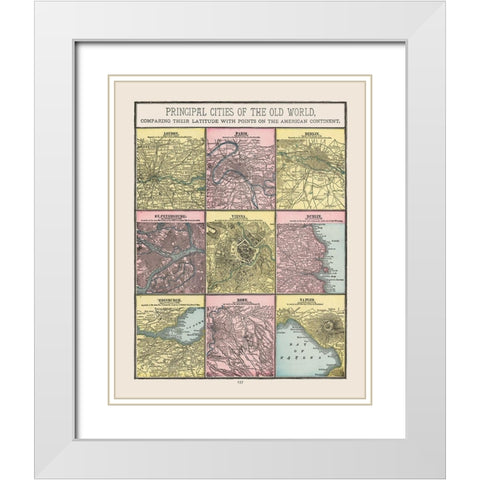 Cities of World - Cram 1892 White Modern Wood Framed Art Print with Double Matting by Cram
