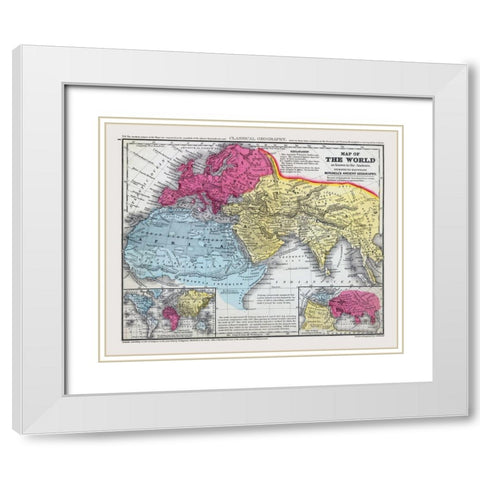 World as Known to Ancients - Mitchell 1844 White Modern Wood Framed Art Print with Double Matting by Mitchell