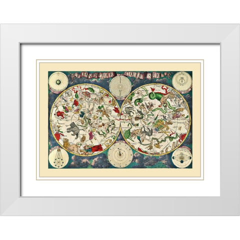 Celestial Planisphere World White Modern Wood Framed Art Print with Double Matting by Unknown