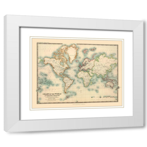 Chart of World - Johnson White Modern Wood Framed Art Print with Double Matting by Johnson