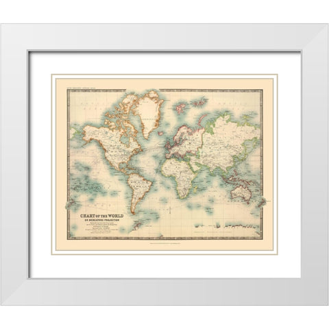 Chart of World - Johnson White Modern Wood Framed Art Print with Double Matting by Johnson
