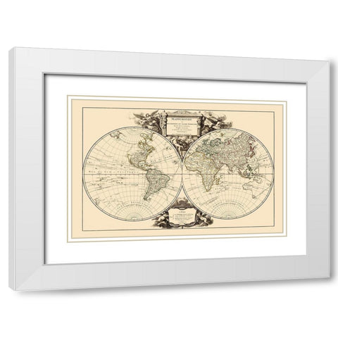 World - Vaugondy 1752 White Modern Wood Framed Art Print with Double Matting by Vaugondy
