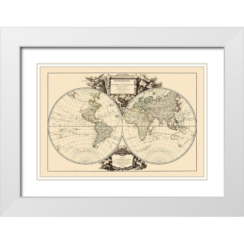 World - Vaugondy 1752 White Modern Wood Framed Art Print with Double Matting by Vaugondy