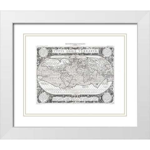 World - Ortelius 1587 White Modern Wood Framed Art Print with Double Matting by Ortelius