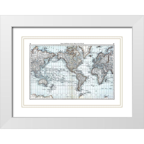 World - Rand McNally White Modern Wood Framed Art Print with Double Matting by Rand McNally