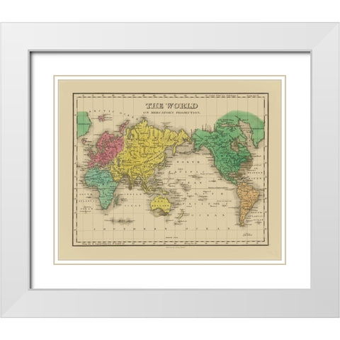 Mercator Projection - Finley White Modern Wood Framed Art Print with Double Matting by Finley