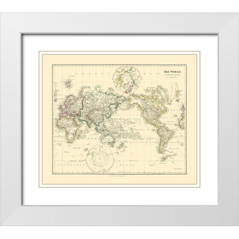 Mercator Projection - Arrowsmith 1844 White Modern Wood Framed Art Print with Double Matting by Arrowsmith