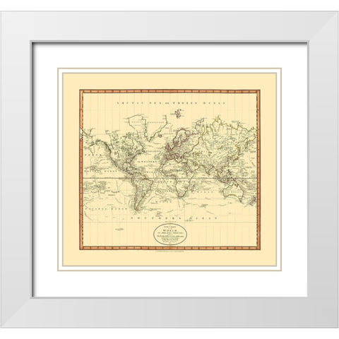 Mercator Projection - Cary 1801 White Modern Wood Framed Art Print with Double Matting by Cary