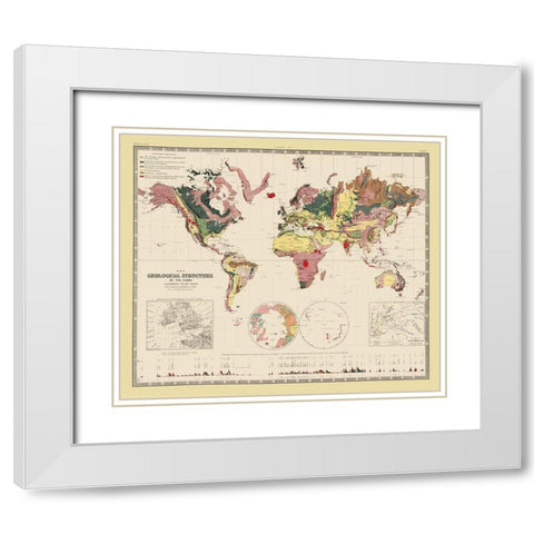 Geological Structure of Globe - Johnston 1855 White Modern Wood Framed Art Print with Double Matting by Johnston