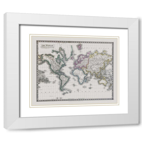 Mercator Projection - Longman 1829 White Modern Wood Framed Art Print with Double Matting by Longman