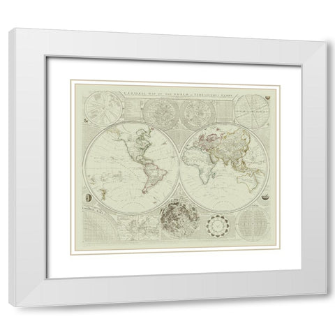 Terraqueous Globe - Sayer 1787 White Modern Wood Framed Art Print with Double Matting by Sayer