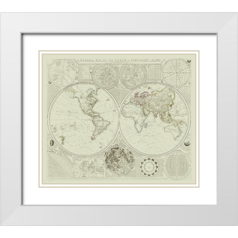 Terraqueous Globe - Sayer 1787 White Modern Wood Framed Art Print with Double Matting by Sayer