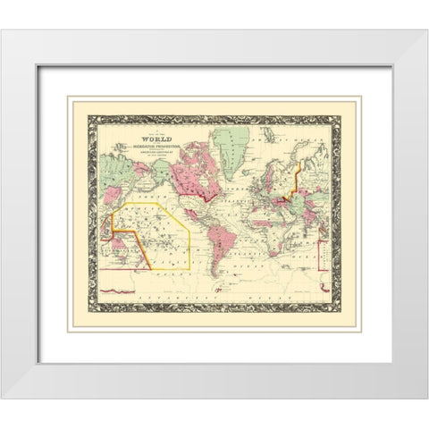 World American Continent Mercator Projection White Modern Wood Framed Art Print with Double Matting by Barrow