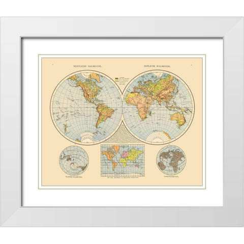 Eastern Western Hemispheres White Modern Wood Framed Art Print with Double Matting by Unknown