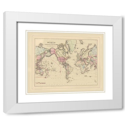 Mercator Projection American Continent White Modern Wood Framed Art Print with Double Matting by Unknown
