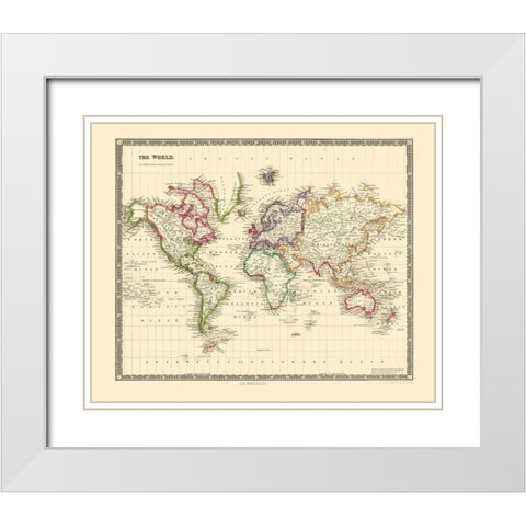 Mercator Projection - Teesdale 1840 White Modern Wood Framed Art Print with Double Matting by Teesdale