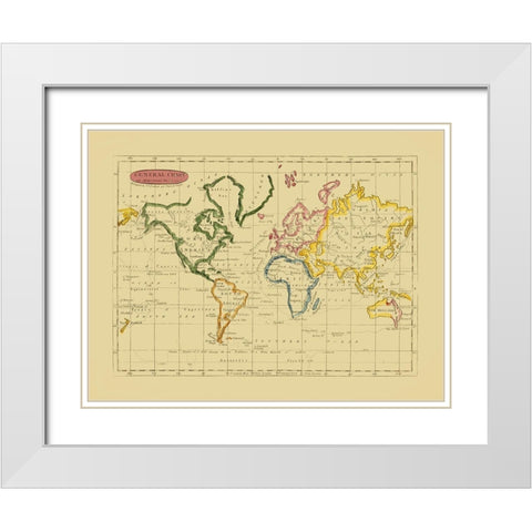 Mercator Projection - Seaman White Modern Wood Framed Art Print with Double Matting by Seaman
