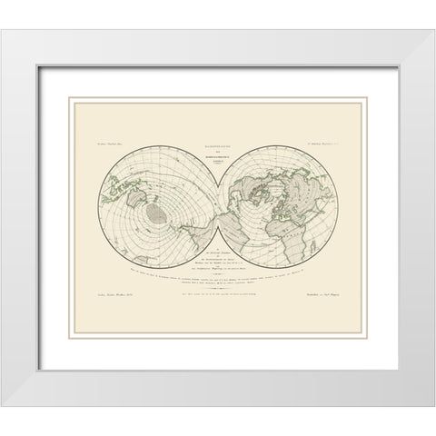 World Isodynamic Lines - Perthes 1839 White Modern Wood Framed Art Print with Double Matting by Perthes