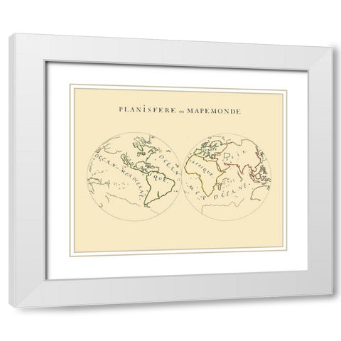 World Planisphere White Modern Wood Framed Art Print with Double Matting by Unknown