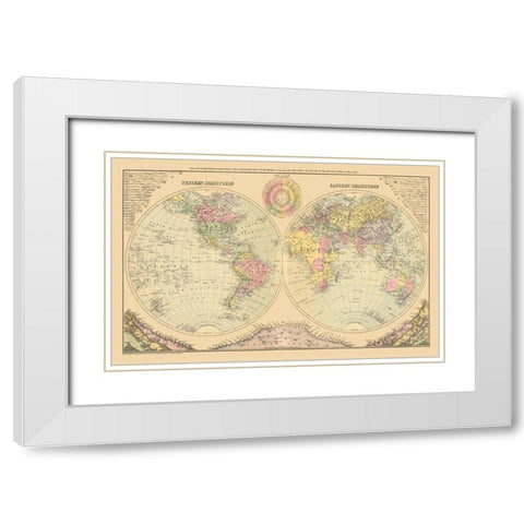 Western Eastern Hemisphere - 1829 White Modern Wood Framed Art Print with Double Matting by Unknown