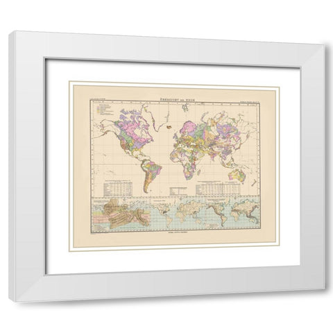 Overview of World - Perthes 1892 White Modern Wood Framed Art Print with Double Matting by Perthes