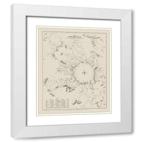 World Principal Rivers - Baldwin 1834 White Modern Wood Framed Art Print with Double Matting by Baldwin