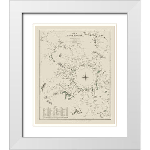 World Principal Rivers - Baldwin 1834 White Modern Wood Framed Art Print with Double Matting by Baldwin