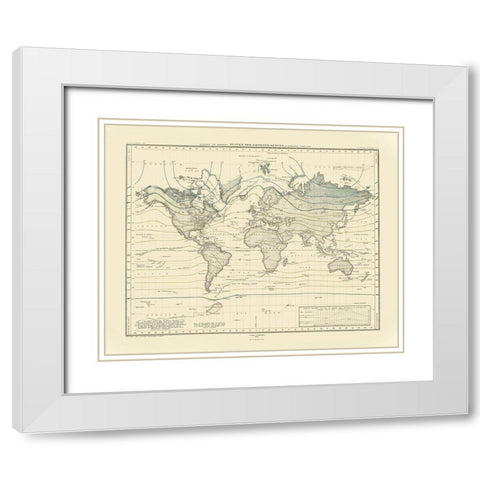 World Isothermal Curves - Perthes 1838 White Modern Wood Framed Art Print with Double Matting by Perthes