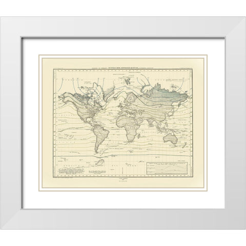 World Isothermal Curves - Perthes 1838 White Modern Wood Framed Art Print with Double Matting by Perthes