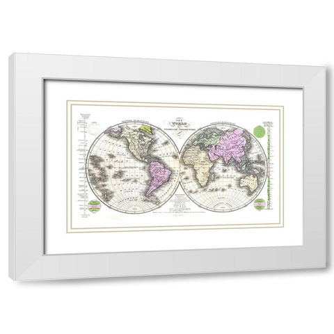 Globular Projection - Robinson 1829 White Modern Wood Framed Art Print with Double Matting by Robinson