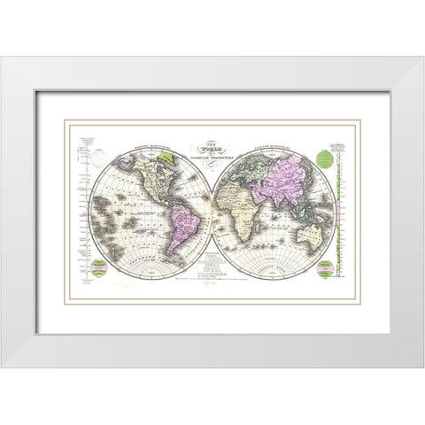 Globular Projection - Robinson 1829 White Modern Wood Framed Art Print with Double Matting by Robinson
