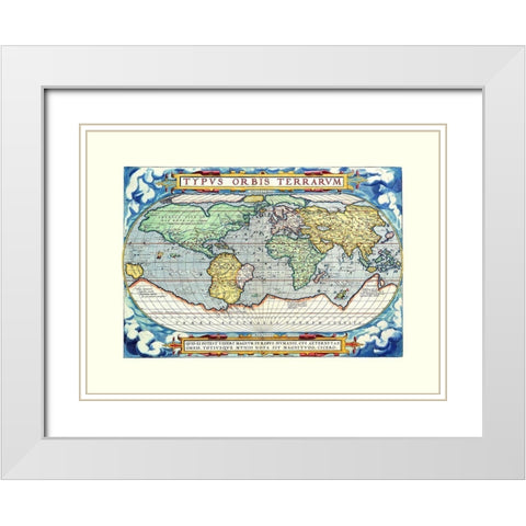 World - Ortelius White Modern Wood Framed Art Print with Double Matting by Ortelius