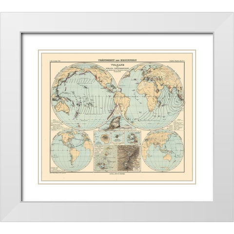 Seismic Activity Volcanos World - Perthes 1838 White Modern Wood Framed Art Print with Double Matting by Perthes